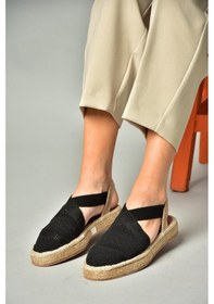 Resim S404010106 Siyah Dantel Kumaş Kadın Espadril Sandalet Siyah 