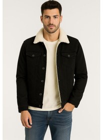 Resim Fabio Cassani Zbd Erkek Slim Fit Kürklü Kot Ceket - 7432 Siyah 