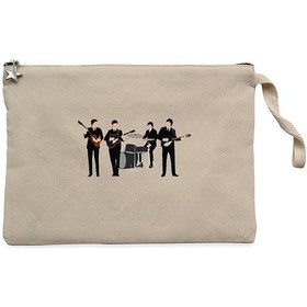 Resim The Beatles Vintage Line Up Krem Clutch Cüzdan / El Çantası Krem 
