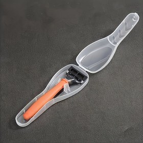 Resim Minimalist Tasarım, Turuncu Saplı Taşınabilir Şeffaf Seyahat Tıraş Makinesi Kılıfı - Toz Geçirmez Tıraş Aksesuarı Düzenleyici, Sakal ve Bıyık Bakımı için İdeal, Tıraş Makinesi Saklama ve Seyahat Kullanımı için Mükemmel 