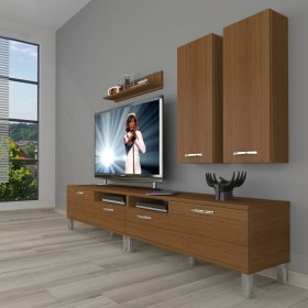 Resim Decoraktiv Eko 5220D Mdf Krom Ayaklı Tv Ünitesi Tv Sehpası - Naturel Ceviz 