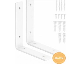 Resim Beasym Raf Altı Ayak Raf Tutucu Ters L Demir 12 x 25 cm Siyah Montaj Aparatı Beyaz (2 Adet) 