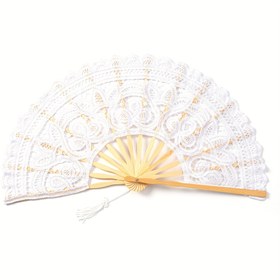 Resim Zarif Vintage Avrupa Dantel Nakışlı Katlanır Yelpaze - 26.92cm Bambu Dans & Performans Aksesuarı, Polyester 