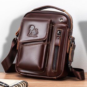 Resim 1pc Moda Gerçek Deri Erkekler Çapraz Vücut Çantası, Ayarlanabilir Omuz Askısı, Çoklu Bölümlü Satchel Üst Tutamak, Fermuar Kapatma, Yıkanabilir Değil, Eğlence Aktiviteleri İçin - Koyu Kahverengi 