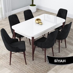 Resim Canisa Concept Lia Serisi Beyaz Masa Ceviz Ayak Açılabilir 80 x 132 cm Yemek Masası Takımı 6 Sandalye 