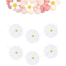 Resim Papatya Ponpon Temalı Kağıt Beyaz Banner 6 Parça Tüm Yaşlar 