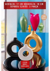 Resim Beyaz Dekoratif Vazo Seti Obje Ev Dekorasyon Masa Üstü Dekor Vazo Seti Model 23 Siyah Beyaz Gold Siyah Beyaz Gold 