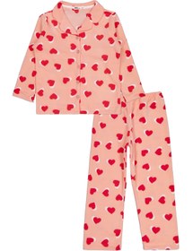 Resim Civil Girls Kalp Desenli 10-13 Yaş Pijama Takımı - Pudra - Somon / 11-12 Yaş 