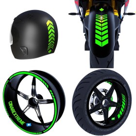 Resim Moto Rider 4'lü Sticker Seti Floresan Yeşil İç Dış Jant Şeridi Kask ve Çamurluk Çınar Extreme 