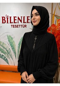 Resim Bilenler Medine İpeği Vera Ferace Fermuarlı 38-56 Beden Arası Uyumlu Siyah 
