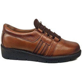 Resim Napa Shoes Kadın Hakiki Deri Sıkıştırılmış Köpük Taban Rahat Ultra Hafif Günlük Dolgu Topuk Ayakkabı Napa-1000 Taba 