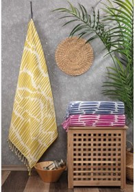 Resim %100 Pamuk Çift Kat Müslin Peştemal - Jakarlı Plaj Havlusu- 90x170 Cm Hardal Hardal 