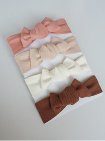 Resim swan butik Kız Bebek Çocuk Bandana Toka Seti 4'lü, Ribana Set Pudra Bej Krem Kahve 