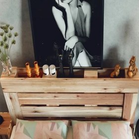 Resim Loolpi Home Loolpi Home doğal Ahşap Başlıklı Palet Karyola Yer Yatağı Tek ve Çift Kişilik 