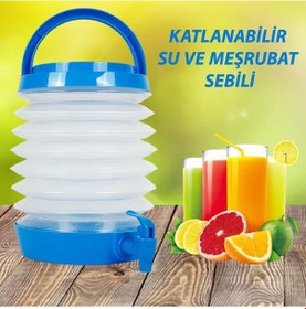 Resim Su Sebili Katlanabilir Termos Çeşmeli Körüklü 5.5 Litre Piknik Kamp Su Ayran Meşrubat Içecek Bidonu 