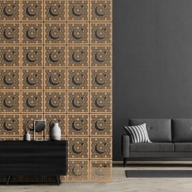 Resim Makta ® Perde Paravan | Lazer Kesim Ahşap Sarkıt Seperatör, 4'lü Panel Levha Seti 