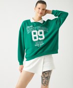 Resim Oversize Sweatshirt Polo Yaka Kolej Baskılı Uzun Kollu 