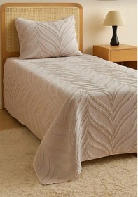 Resim Merve 2 Parça Tek Kişilik Yatak Örtüsü Bej 