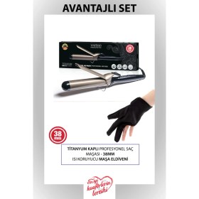 Resim Ventoso Titanyum Kaplı Profesyonel Saç Maşası 38MM Isıya Dayanıklı Eldivenli EPS319 