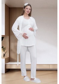 Resim Mecit Pijama Mecit 6203 Ekru Sabahlıklı Lohusa Pijama Takımı 