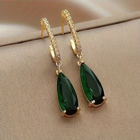 Resim Kadınlar için Şık Vintage Esintili Yeşil Sentetik Zirkonya Küpeler - Nikelsiz Bakır, Partiler & Hediyeler İçin Mükemmel, Damla Şekli, Tatil İçin Uygun 
