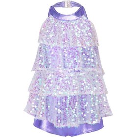 Resim Lavanta Kızlar Çocuklar Parlak Bale Tutu Elbise Modern Caz Latin Dans Kıyafeti Sahne Performansı Giyim Kostüm Lila 