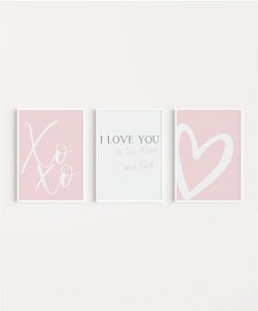 Resim Çerçevesiz Poster Xoxo, I Love You, Ve Kalp Tasarımlı Minimal 