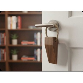 Resim 1 Adet Ceviz Ağacı Ahşap Kapı Stoperi - Kapı Tutucu Kaymaz Keçeli -el Yapımı Doğal Ahşap Halatlı 