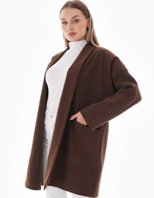 Resim GigiTex Kahverengi Kışlık Günlük Oversize Standart Kısa Kaliteli Kaşe Kaban 36-44 Beden 