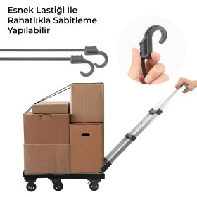 Resim Gaman Çok Fonksiyonlu Katlanır El Arabası 300KG Kapasiteli 7 Tekerli Katlanabilir Yük Taşıma Arabası MAVİ 