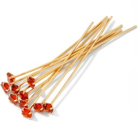 Resim 6 adet 14K Altın Kaplama Altın Kaplama Pirinç Toplu Başlıklı Pinler - Düz Başlıklı Takı Yapımı Pinleri Kırmızı Taş İnci ile, Dayanıklı DIY El Sanatları Malzemeleri Boncuk, Kolye ve Takı Yapımı için, Takı Yapımı Malzemeleri, Boncuk Aksesuarları, Zarif Aksesuar, Yüksek Kaliteli Kaplama 