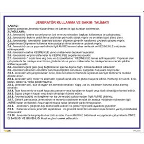 Resim JENERATÖR KULLANMA VE BAKIM TALİMATI TLM 016 