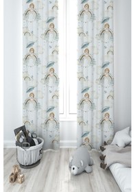 Resim Mekta Home Bebek Ve Çocuk Odası Soft Gökkuşağı Tavşan Desenli 2 Kanat Fon Perde 