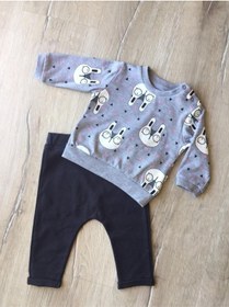 Resim 3506 Tavşanlı 2'li Kız Bebek Takım Gri 