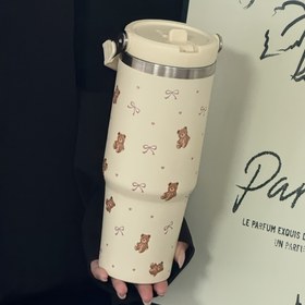 Resim 1 adet 30Oz HILAKE Sevimli Ayı Kemer Baskılı İzoleli Su Şişesi | Dayanıklı 304 Paslanmaz Çelik Seyahat Şişesi Spor Salonu, Ofis ve Kamp İçin | Okul Sezonu, Düğünler, Partiler, Noel, Şükran Günü, Anneler Günü, Doğum Günü İçin Mükemmel Hediye 