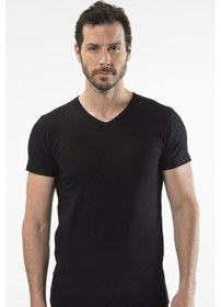Resim Cacharel 1402 V Yaka Erkek T-shirt - Siyah Siyah 
