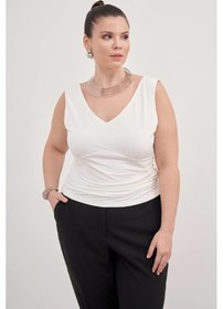 Resim Myline Drape Detaylı Bluz-3350 Beyaz 