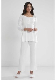 Resim Pierre Cardin Kadın Penye Dantelli Pijama Takımı 1241 Ekru 001 