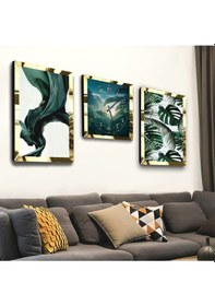 Resim Yeşil Bitki Gold Pleksili Mdf Tablo 