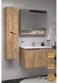 Resim Teta Home Napoli 80 Cm Mdf Banyo Dolabı Seti + Boy Dolabı Atlantik Çam Atlantik Çam 