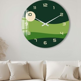 Resim Yeşil Katmanları - Cam Duvar Saati - 60 cm / Beyaz 