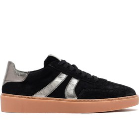 Resim Derimod Kadın Siyah Bağcıklı Süet Deri Sneaker, Kışlık Spor Ayakkabı 25AFD370910 