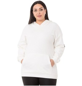 Resim Büyük Beden Sırtında Yazı Detaylı Kapüşonlu Kanguru Cepli Üç İplik Beyaz Sweatshirt-beyaz Beyaz 