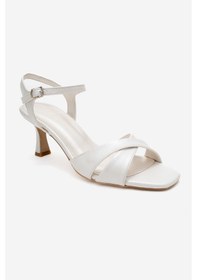 Resim Luvishoes Luvi Shoes Melin Sedef Cilt Çapraz Bantlı Kadın Topuklu Ayakkabı Sedef 