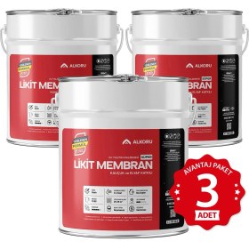 Resim Alkoru 3 Adet 15 kg Süper Likit Membran Kauçuk ve Elyaf Katkılı Sıvı Su Yalıtım Malzemesi Avantaj Paket 
