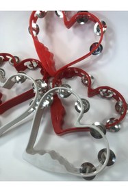 Resim Hobigram Kırmızı Beyaz Kalp Desenli Kına Gecesi Zilli Tef 5 Adet – Kına Eğlence Aksesuarı 