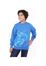 Resim Toontoy Kids Toontoy Erkek Çocuk Relax Fit Bisiklet Yaka Düşük Omuz Baskılı Sweatshirt - 2 İplik Saks 