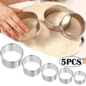 Resim 5 adet Paslanmaz Çelik Yuvarlak Dumpling Kalıbı Seti - Mutfakta Wontonlar, Dumpling Ciltleri, Kurabiyeler ve Biskütiler Yapmak İçin Mükemmel. 