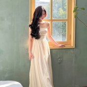 Resim Şık Omuzdan Askılı Büzgülü Göğüs Polyester Elbise - Kadınlar İçin Şık, Kolsuz, Tüm Mevsimler Modası, Romantik Plaj Tatili Kıyafeti, Plaj Tatili Elbisesi | Şık Kolsuz Elbise | Polyester Elbise 