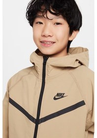 Resim Nike Sportswear Smooth Tech Full Zıp Hooded Kapişonlu Paraşüt Kumaş Çocuk Sweatshirt Sütlü Kahve Sütlü Kahverengi 